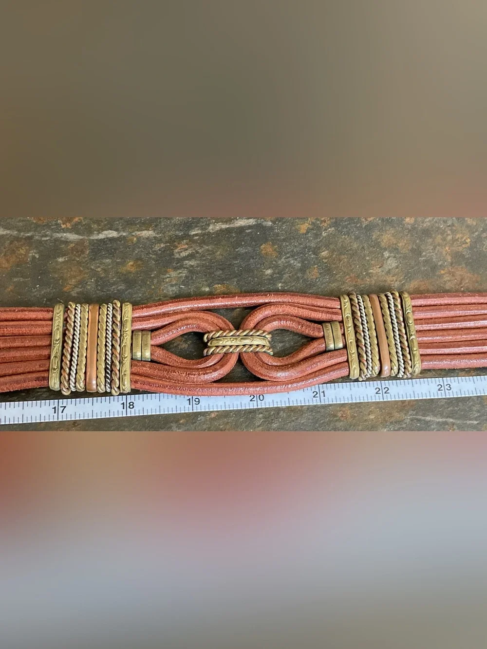 Vintage Boho Brutalist Multi-Strand Leather & Brass Statement Belt
